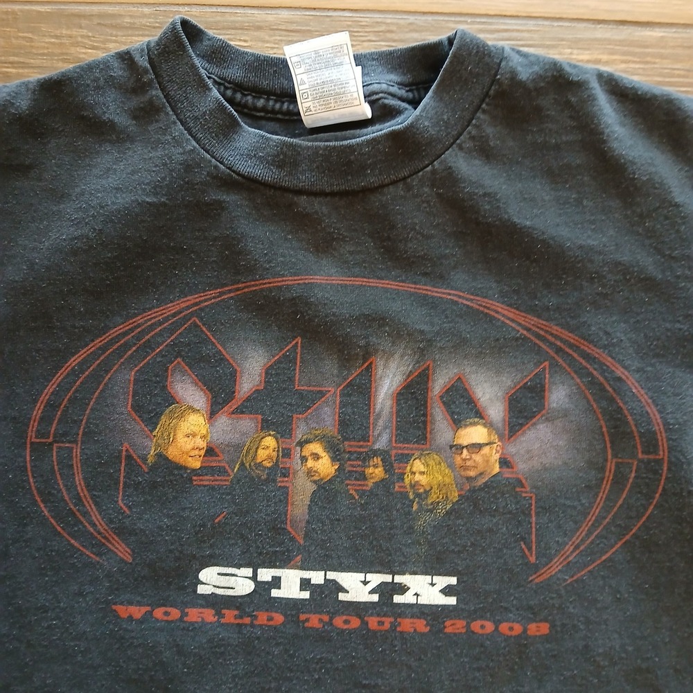Styx Shirt Mens Small Black AAA Alstyle World Tour 2008 Rock Band Graphic Tee